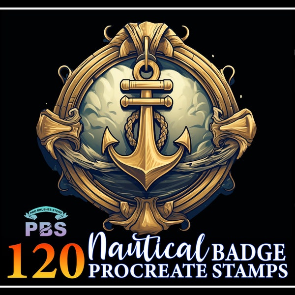 120 Procreate Nautical Badge Stamps, Nautical Badge for procreate, Badge Template Procreate stamp, Nautical Logo Guide procreate stamp.