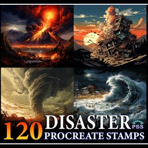120 Procreate Disaster Stamps, Natural Disasters Stamps for procreate