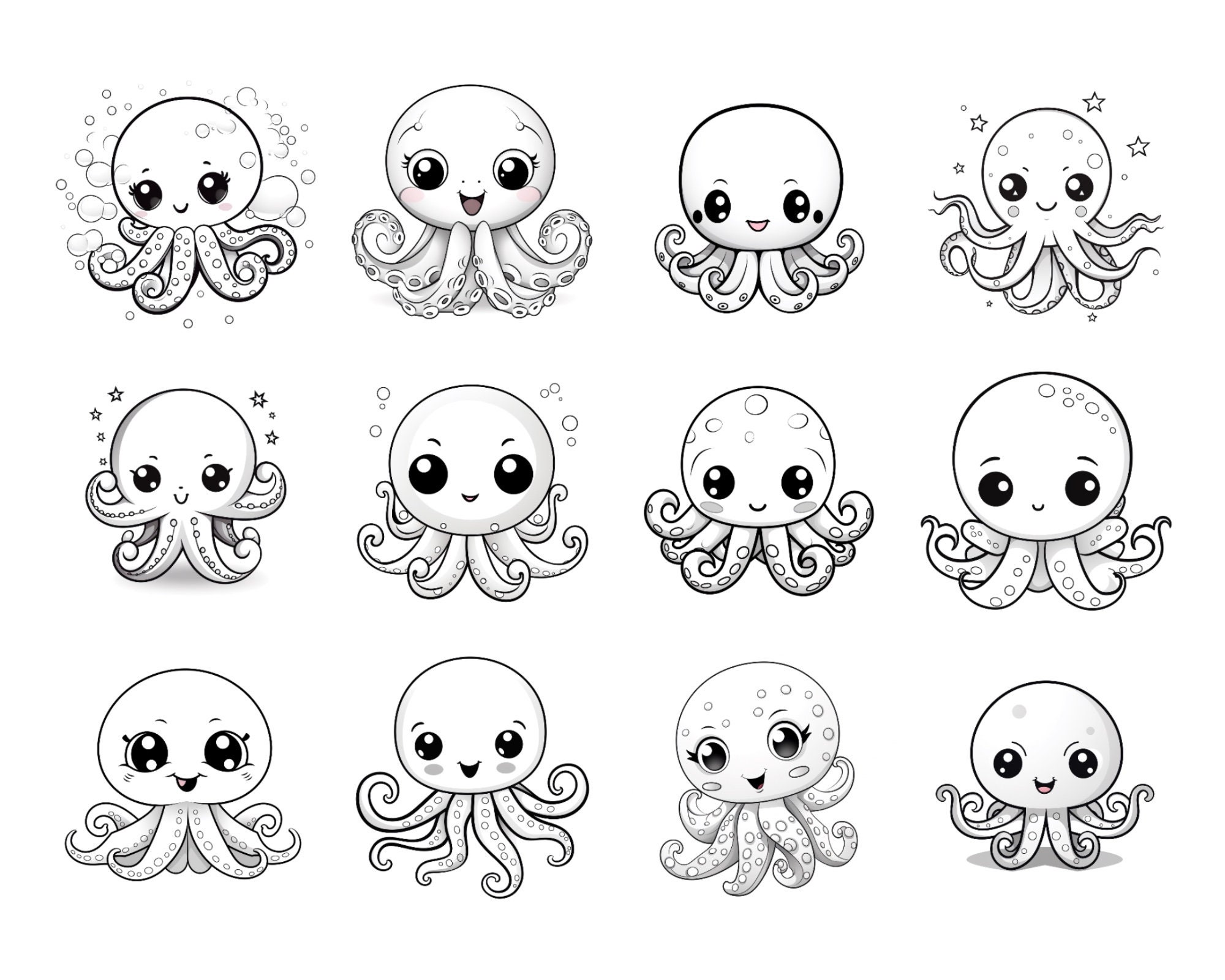 120 Procreate Kawaii Octopus Stamps Kawaii Octopus Brush for - Etsy