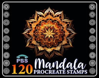 120 Mandala Procreate-stempels: zentangle ornamentpenseel (digitale download)