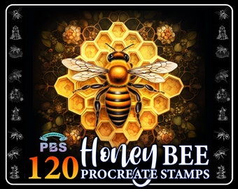 120 Procreate Honey Bee Stamps, Honey Bee brush for procreate, Bee procreate stamp