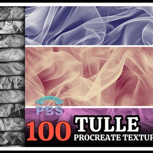 以下が含まれることがあります： Procreate 用のデジタルテクスチャ100個セット。さまざまな色とパターンで、チュール生地のテクスチャが揃っています。デジタルアートに繊細で幻想的なタッチを加えるのに最適です。