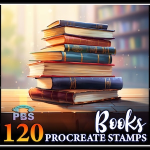 120 Procreate Books Stamps, Books stamps for procreate, Library Procreate stamp.