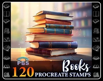 120 Books Procreate Stamps: Library Illustration (Digital Download)