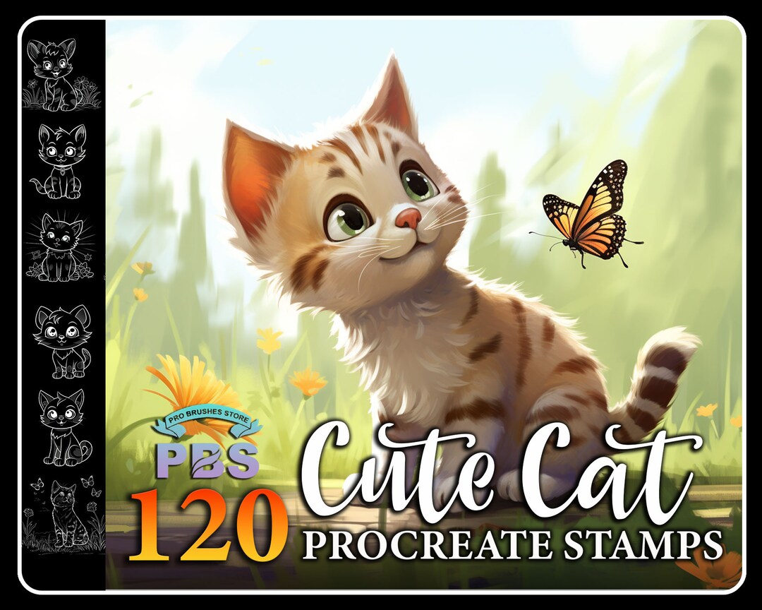 120 Procreate Cute Cat Stamps Cute Cat With Butterfly Brush For 120 Procreate Cute Cat Stamps Cute Cat With Butterfly Brush For