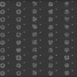 May include: A grid of 60 black and white images of floral wreaths and bouquets. Each image is numbered from 1 to 60.