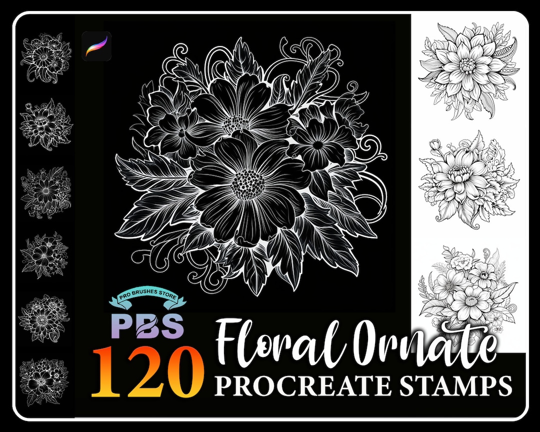 120 Procreate Floral Ornate Stamps, Floral Ornate Brush for Procreate ...