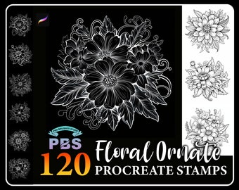 120 Floral Ornate Procreate Stamps: Flower Brush Set (Digital Download)