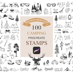 100 Procreate Camping Stamps, Camping Procreate Stamps, Camping Stamp Brush, Procreate Camping Brushes, Procreate Bundle, Camping stamp set.