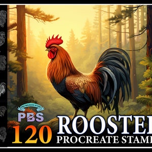 120 Procreate Rooster Stamps, Rooster brush for procreate, Chicken procreate stamp, Animals Procreate stamps