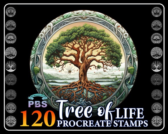 120 Tree of Life Procreate Stamps: Green Trees with Roots (Digital Download)