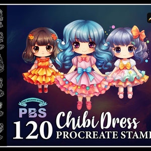 120 Procreate Chibi Dress Stamps, Chibi Fashion stamps for procreate, Chibi Clothes Stamp for procreate