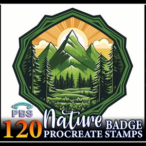 120 Procreate Nature Badge Stamps, Nature Badge for procreate, Badge procreate stamp, Nature Logo Guide procreate stamp.