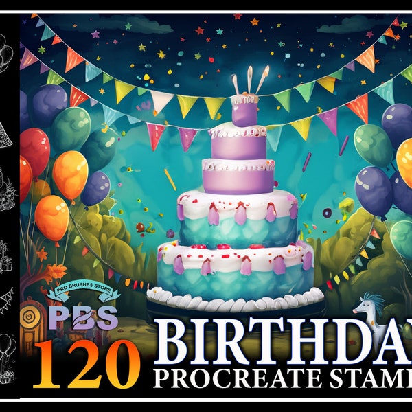 120 Procreate Birthday Stamps, Birthday Elements Procreate Stamps