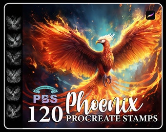 120 Procreate Phoenix Stamps, Phoenix brush for procreate, Mythological procreate stamp, Firebird Procreate Stamp