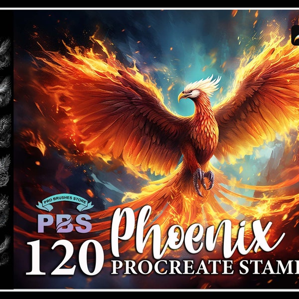 120 Procreate Phoenix Stamps, Phoenix brush for procreate, Mythological procreate stamp, Firebird Procreate Stamp