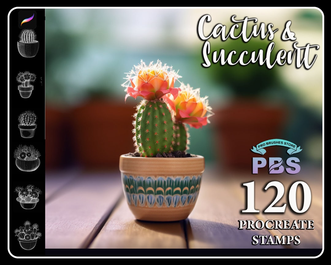 120 Cactus & Succulent Procreate Stamps: Potted Plant Brush (digital ...