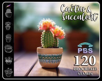 120 Procreate Cactus Stamps, Cactus and succulent brush for procreate, Succulent procreate stamp, Potted plant procreate, house plant stamp