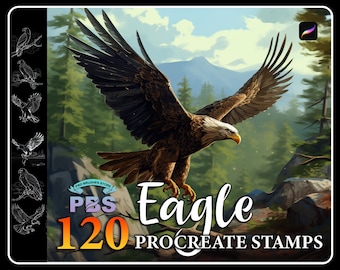 120 Procreate Eagle Stamps, Eagle brush for procreate, Birds procreate stamp, Flying eagle Procreate Stamp