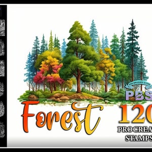 120 Procreate Forest Stamps, Forest stamps for procreate, nature procreate stamp