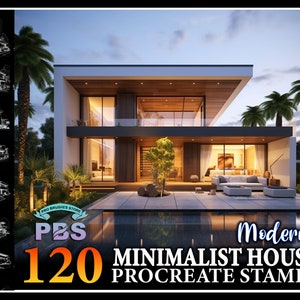 120 Procreate Modern Minimalist House Stamps, Modern Minimalist stamps procreate, Minimalist Home stempel voor voortplanting, Modern House Design