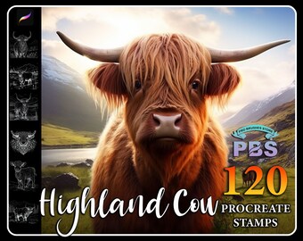 120 Highland Cow Procreate Stamps: Heifer Brushes (Digital Download)