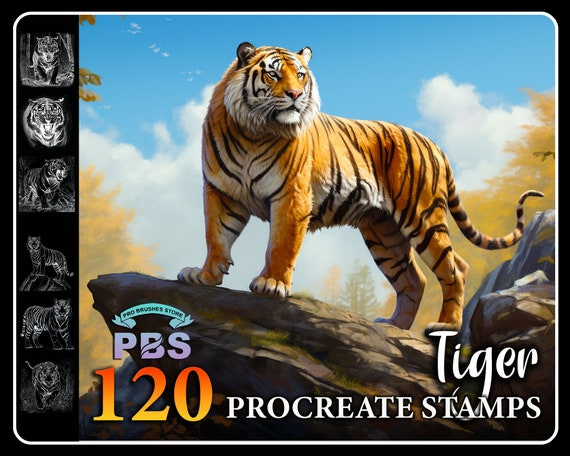 120 Tiger Procreate Stamps: Wild Animal Brush Set (Digital Download)