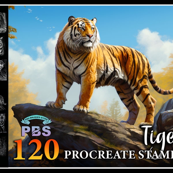 120 Procreate Tiger Stamps, Tiger brush for procreate, Tiger procreate stamp, Wild Animals Procreate stamps