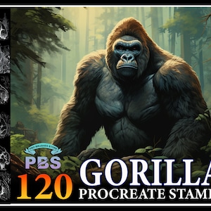 120 Procreate Gorilla Stamps, Gorilla brush for procreate, Gorilla procreate stamp, Wild Animals Procreate stamps