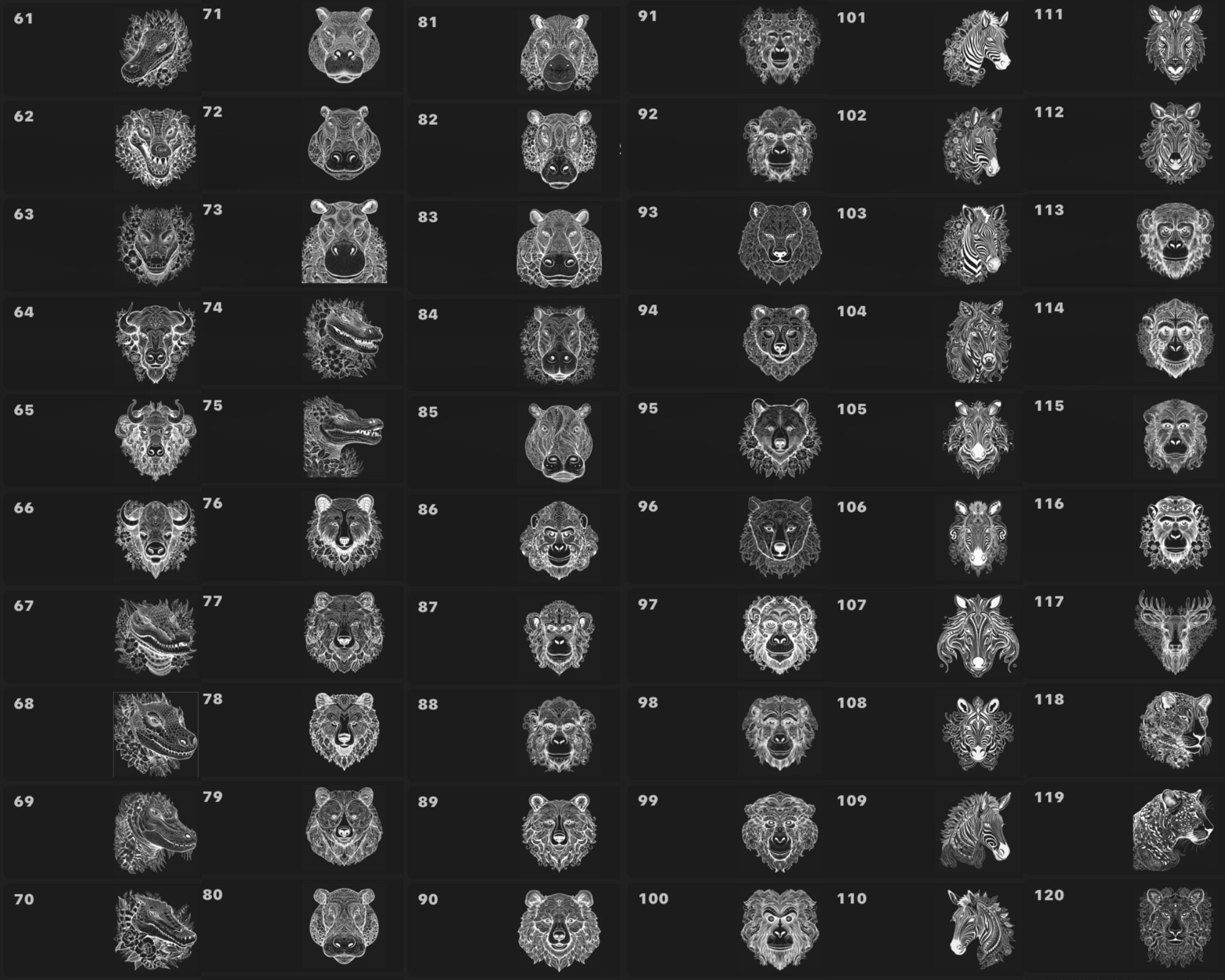 120 Wild Animal Head Procreate Stamps: Intricate Brush Set (digital ...