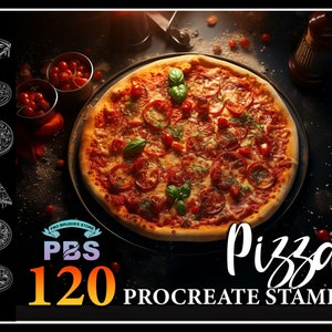 120 Procreate Pizza Stamps, Pizza brush for procreate, Fast Food procreate stamp, instant digital download.