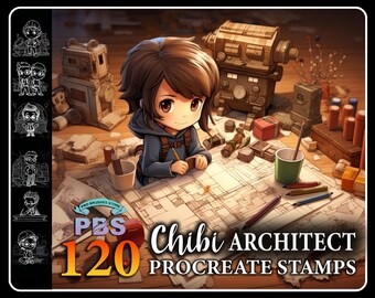 120 Procreate Chibi Architect-stempels: tekenpenseelset