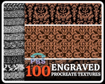 100 pinceles de textura grabados para Procreate (descarga digital)