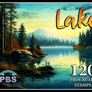 120 Procreate Lake Stamps, Lake stamps for procreate, nature procreate stamp