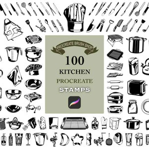 100 Procreate Kitchen Stamps, Kitchen Brushes, Kitchen Stamps, Kitchen Stamp Set, Procreate Kitchen, Kitchen Doodle, Procreate Bundle.