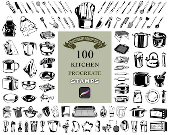 100 Kitchen Procreate Stamps: Doodle Brush Set (Digital Download)