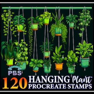 120 Procreate Hanging Plant Stamps, Hanging Plant brush for procreate, House Plant procreate stamp, Potted plant procreat