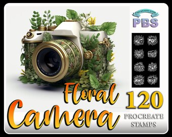120 Floral Camera Procreate Stamps: Vintage Camera Art (Digital Download)