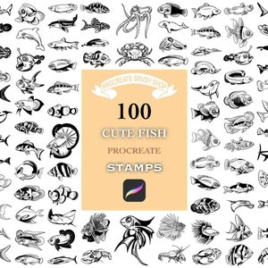 100 Procreate Fish Stamps, Fish Stamp Brush, Fish Stamps for ipad, Procreate Fish Brushes, Procreate Bundle, Cute Fish stamp set.