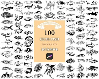 100 Procreate Fish Stamps, Fish Stamp Brush, Fish Stamps for ipad, Procreate Fish Brushes, Procreate Bundle, Cute Fish stamp set.