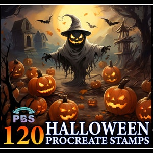 120 Procreate Halloween Stamps, Halloween stamps for procreate, Halloween brushes procreate