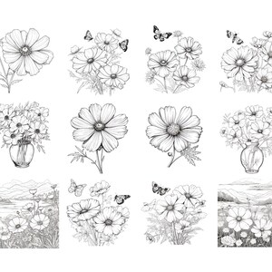 コスモスフラワー Procreate スタンプ 120 個: ガーデンブラシセット (デジタルダウンロード) 画像 5
