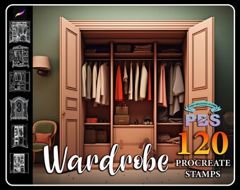 120 sellos para armario Procreate: Pincel para muebles (descarga digital)