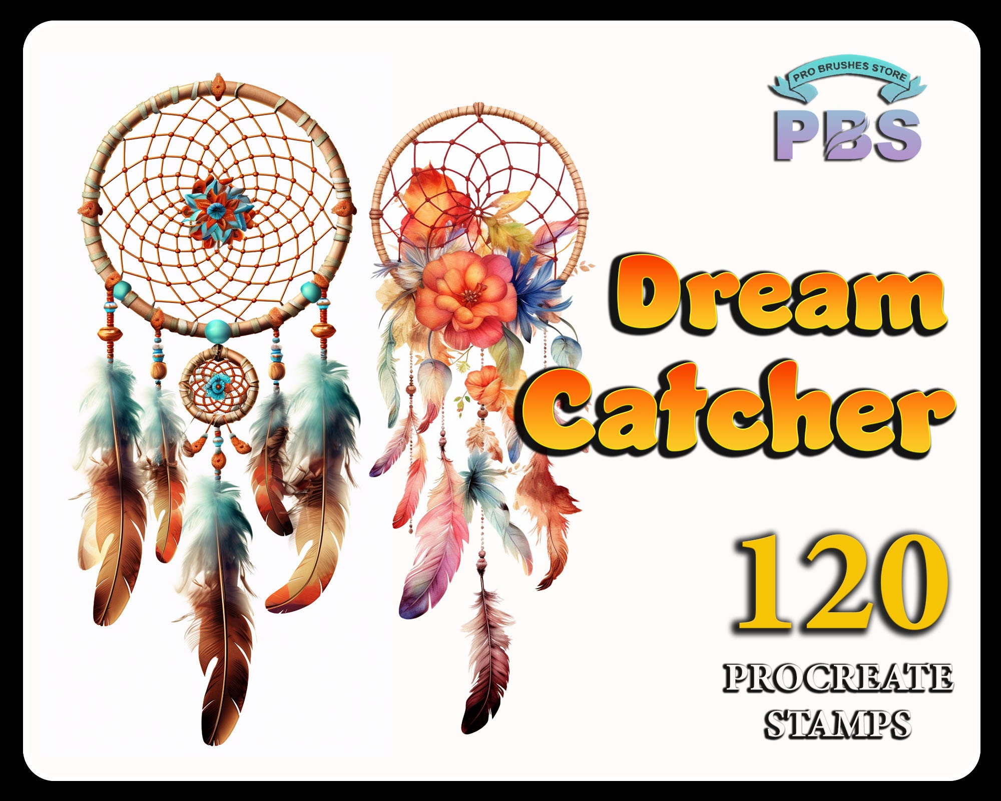 120 Procreate Dream Catcher Stamps Bundle | Boho Floral & Heart Designs | Instant Digital Download