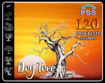 120 Procreate-stempels voor droge bomen: borstelset voor dor landschap (digitale download)