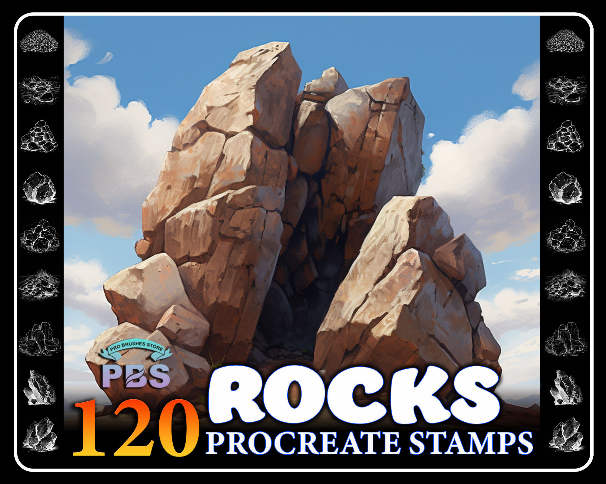 120 sellos de roca para Procreate – Pinceles de textura de piedra natural para Procreate