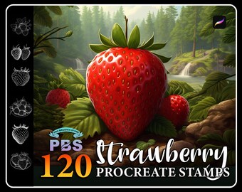 120 Strawberry Procreate-stempels: fruitpenseelset (digitale download)