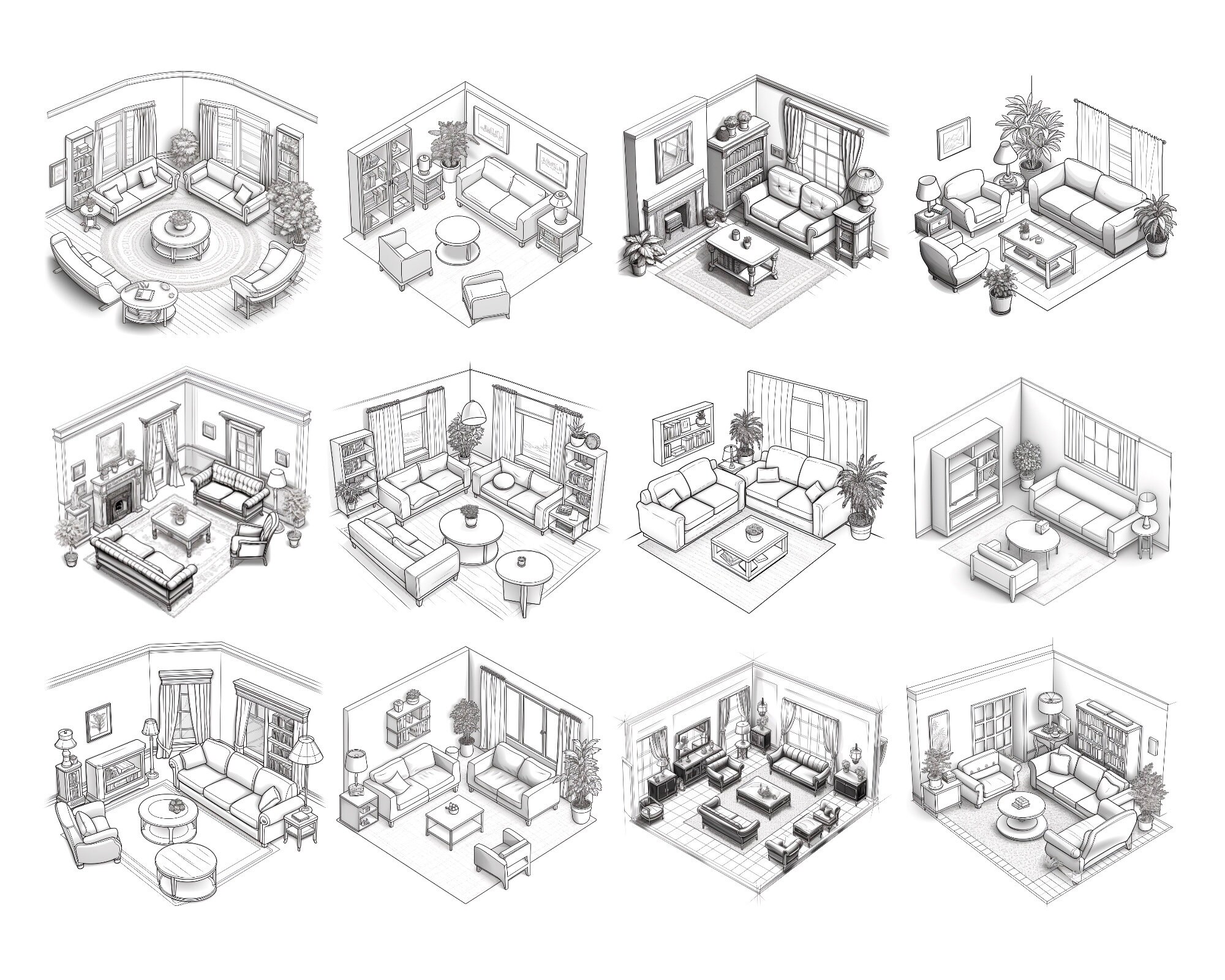 120 Isometric Room Procreate Stamps: Interior Design Brush (digital ...
