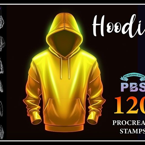 120 Procreate Hoodie Stamps, Hoodie brush for procreate, Fashion procreate stamp, instant digital download.