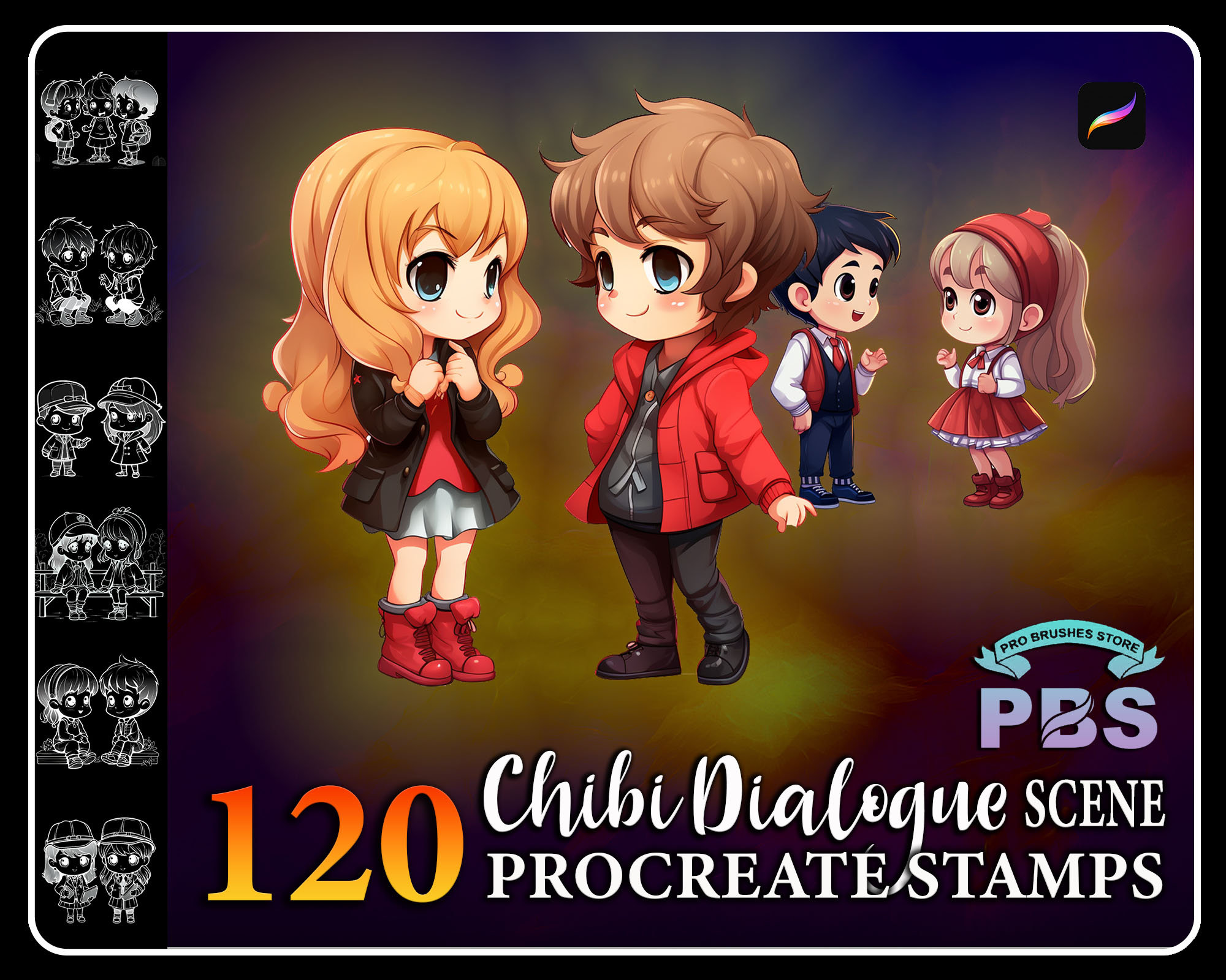 120 Procreate Chibi Dialogue Stamps — Chibi Speech Bubble & Scene Brushes for Procreate